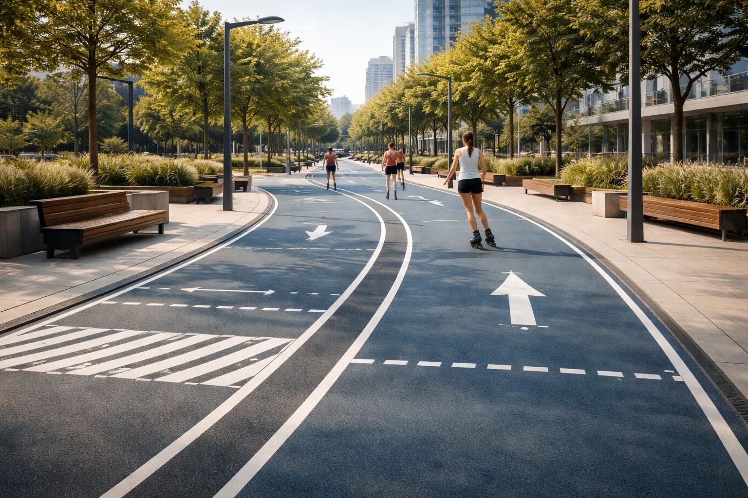 découvrez comment aménager une piste de roller avec un revêtement sport court durable et un marquage urbain watco pour un espace urbain sécurisé et esthétique.